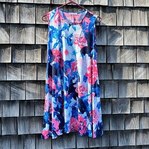 Coco and main sleeveless tunic dress in blue pink and white